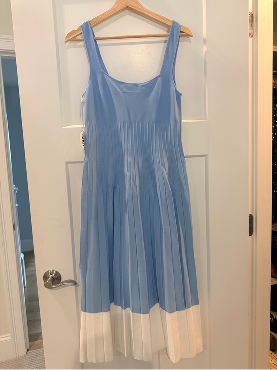 STAUD Dresses & Skirts - STAUD Light Blue and White Pleated Tank Dress